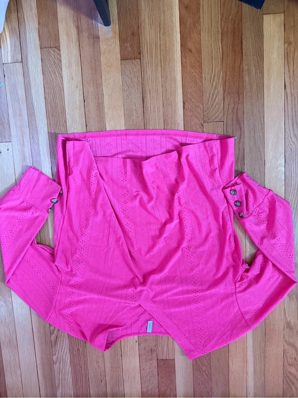 Off-Shoulder Eyelet Long Sleeve Top in Hot Pink